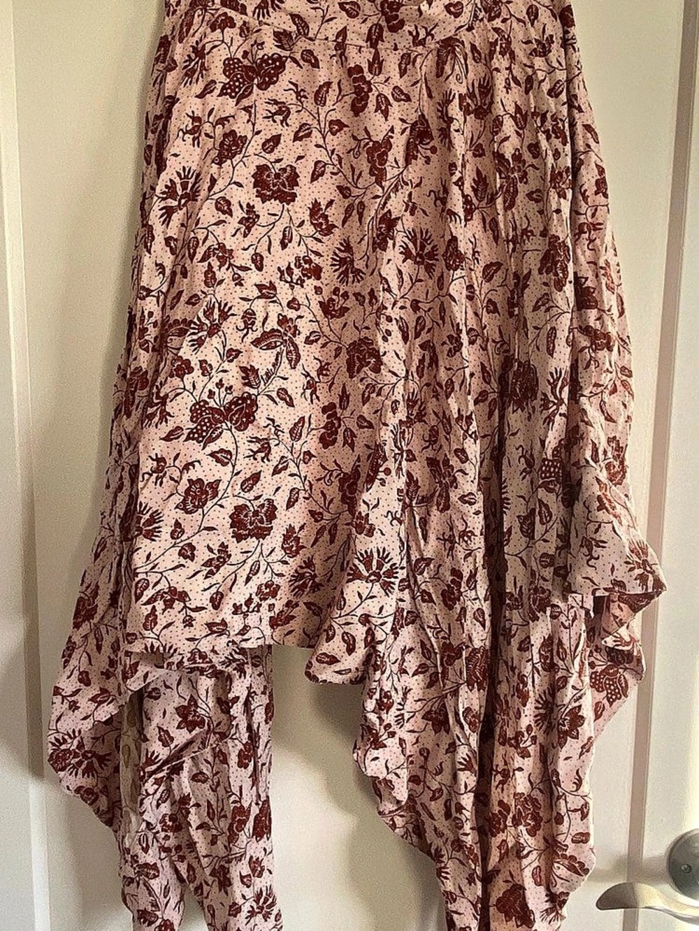 Little Moon Floral Asymmetrical Dress in Pink & Brown Size Medium Like